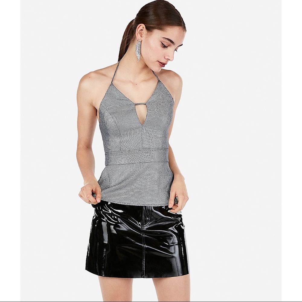 Express - Metallic Plunge Neck Peplum